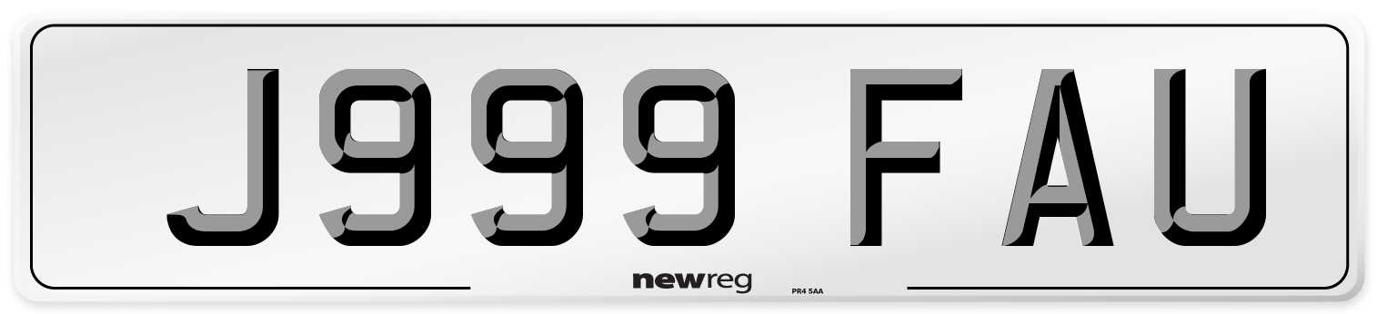 J999 FAU Number Plate from New Reg